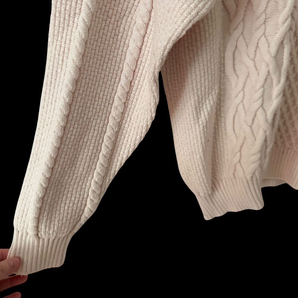 Sunday Best Pale Pink Oversized Cotton Blend Crewneck Cable Knit Sweater Size S - Picture 3 of 8